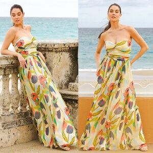 NWT Mestiza New York Soledad Crinkle Chiffon Sweetheart Neck Strapless Gown